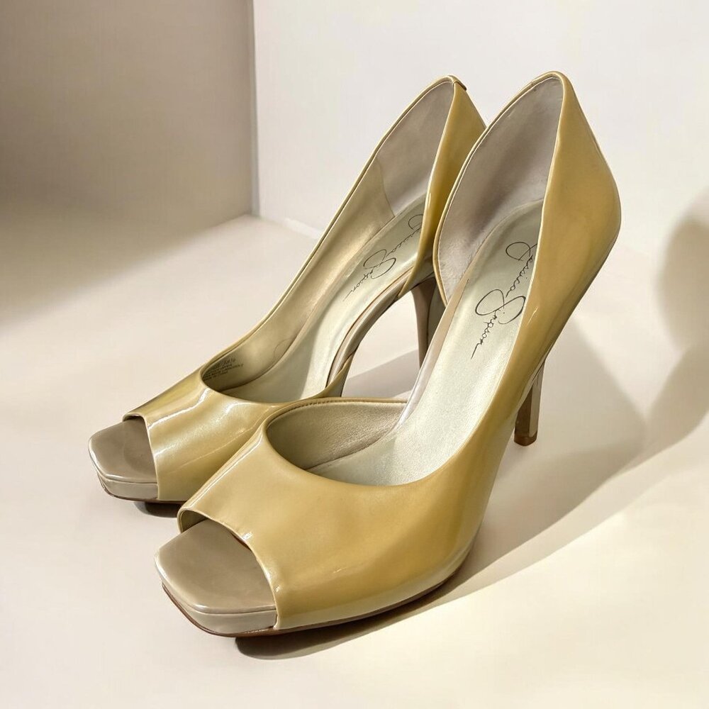 Jessica Simpson Josette Heels Size 8.5 – Ivory White Patent Peep Toe Pumps